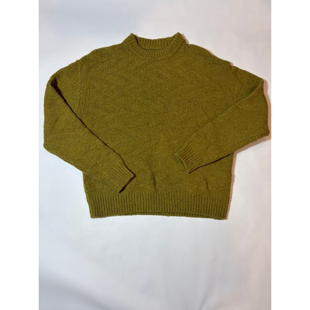 Zara Man Textured Knit Sweater Wool Blend Green Speckled Crewneck Cozy Academia
